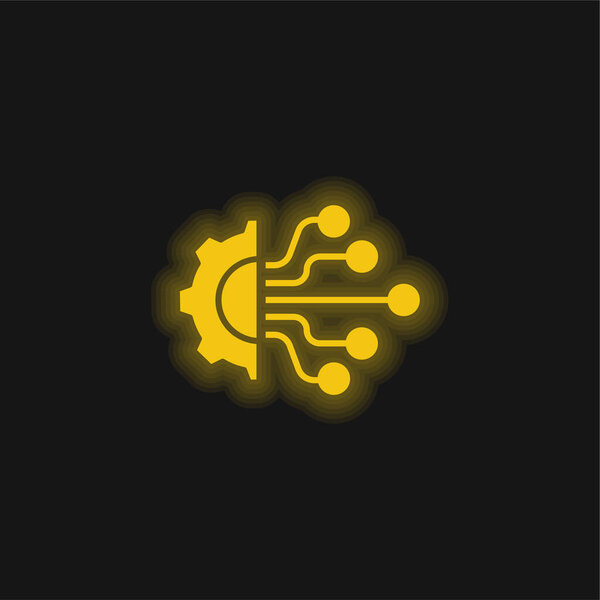 Artificial Intelligence yellow glowing neon icon