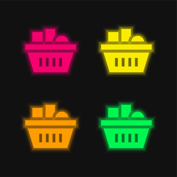 Корзина четыре цвета светящийся неоновый вектор значок