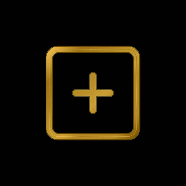 Square Outlined Interface Button Hinzufügen Vergoldetes Metallisches Symbol Oder Logo — Stockvektor