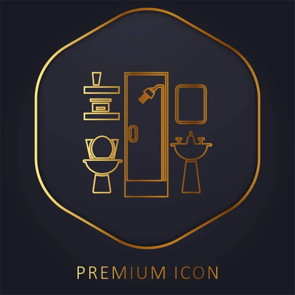 Mobiliário Casa Banho Linha Dourada Logotipo Premium Ícone — Vetor de Stock