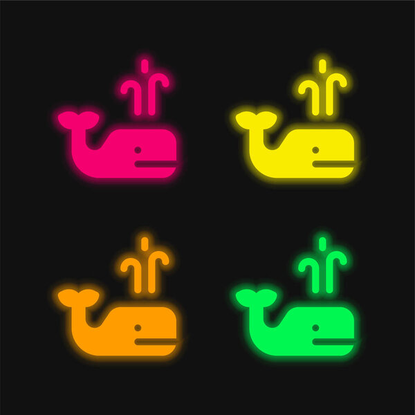 Blue Whale four color glowing neon vector icon