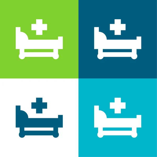 Bed Flat Four Color Minimal Icon Set — Stock Vector