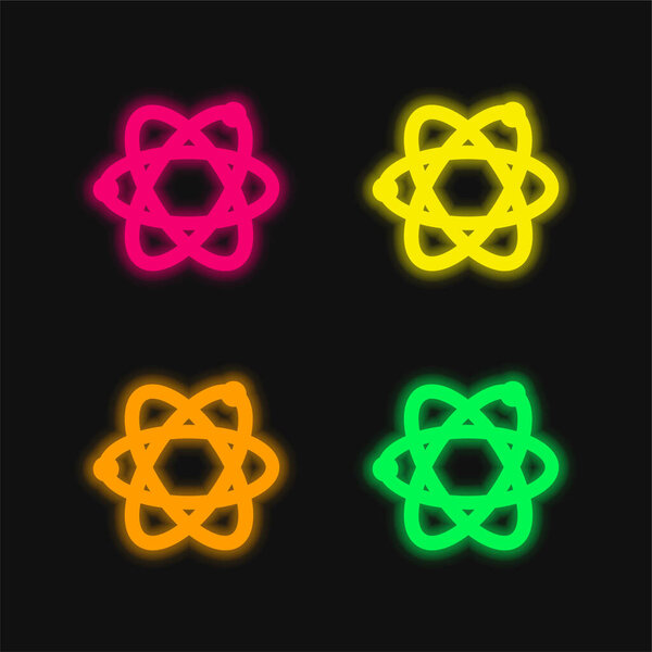 Atom four color glowing neon vector icon