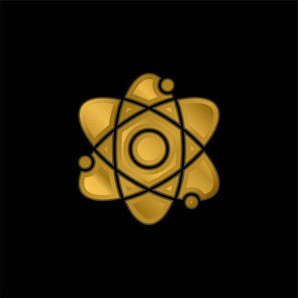 Atom gold plated metalic icon or logo vector