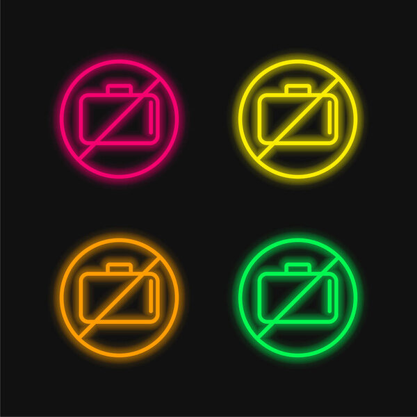 Baggage Ban Signal four color glowing neon vector icon