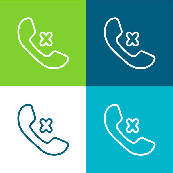Auricular Of Phone And Cross Sign Outlines Flat four color minimal icon set