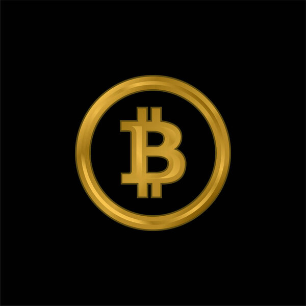 Позолоченная металлическая икона биткойна или вектор логотипа