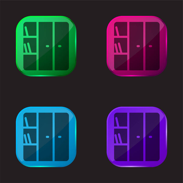 Bookcase four color glass button icon