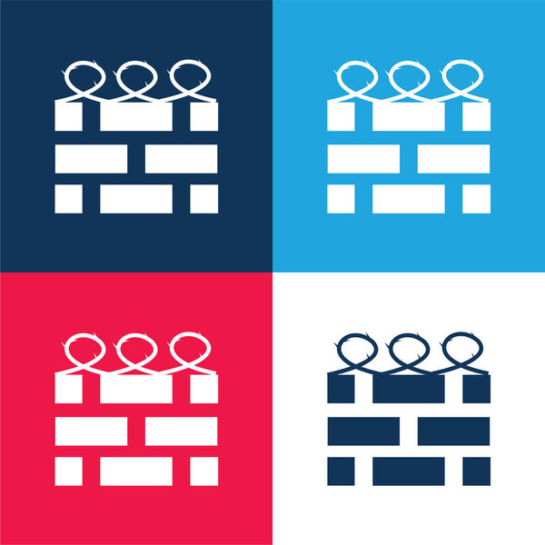 Brick Wall With Barbed Wire blue and red four color minimal icon set