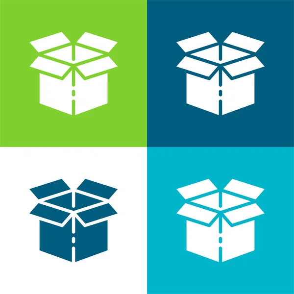 Caja Plana Cuatro Colores Icono Mínimo Conjunto — Vector de stock