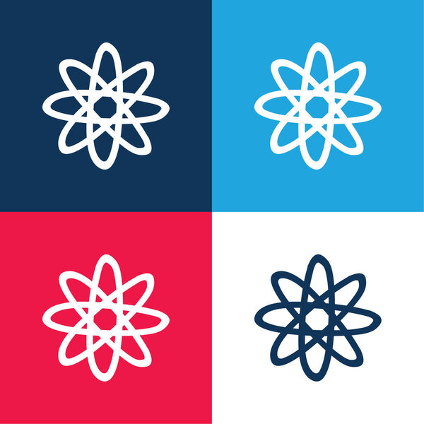 Atom Hand Drawn Symbol blue and red four color minimal icon set