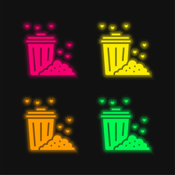 Bin four color glowing neon vector icon