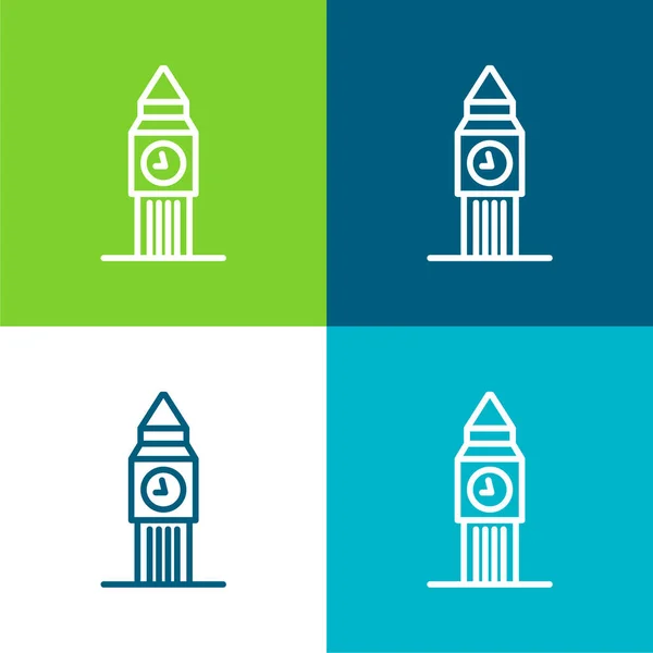 Big Ben Flat Conjunto Iconos Mínimo Cuatro Colores — Vector de stock