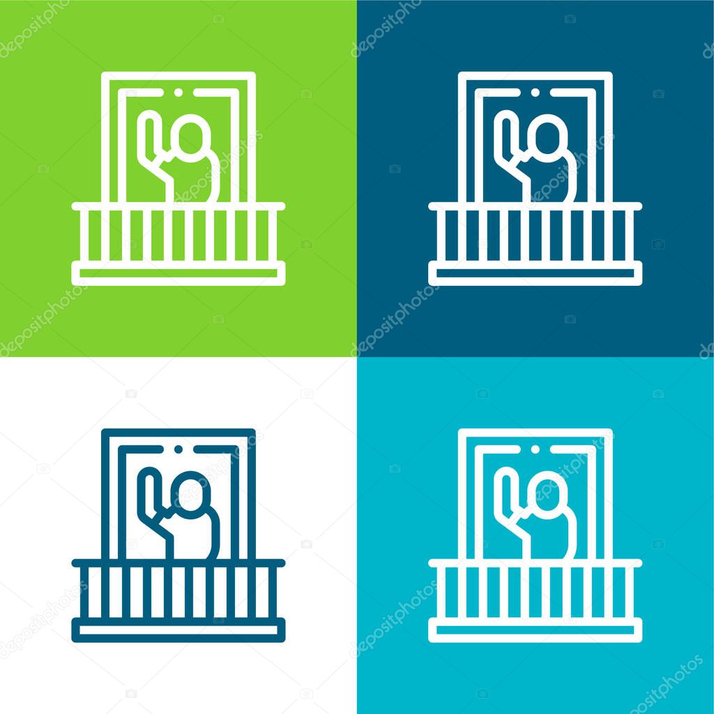 Balcony Flat four color minimal icon set