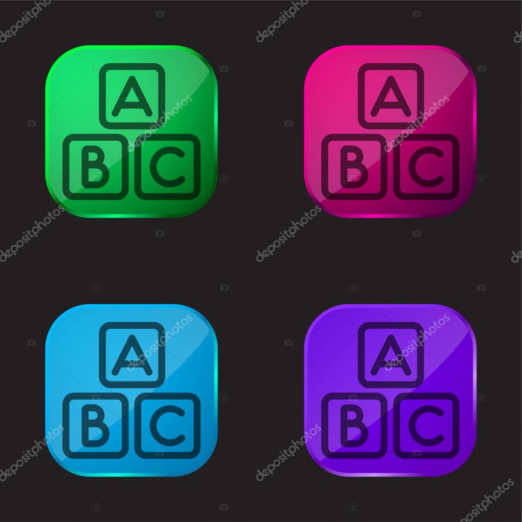 ABC Squares four color glass button icon