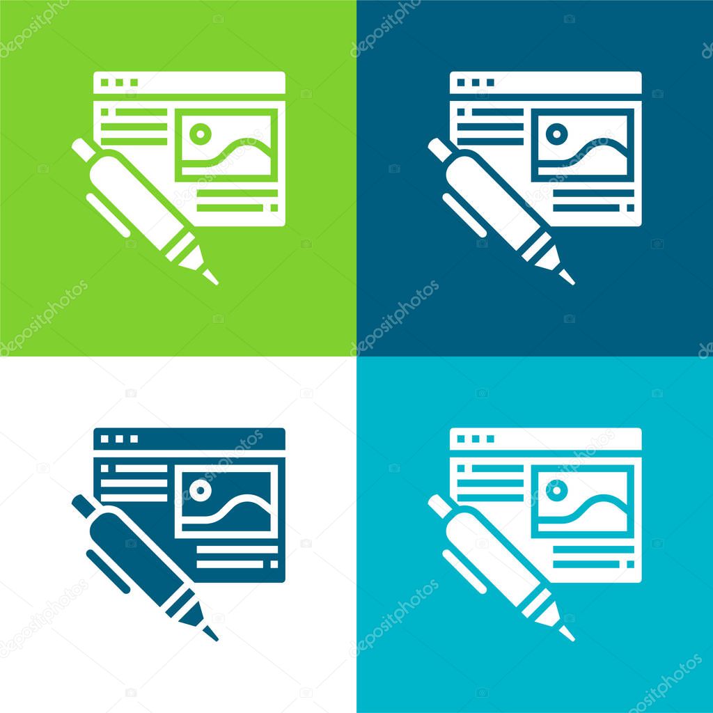 Blog Flat four color minimal icon set