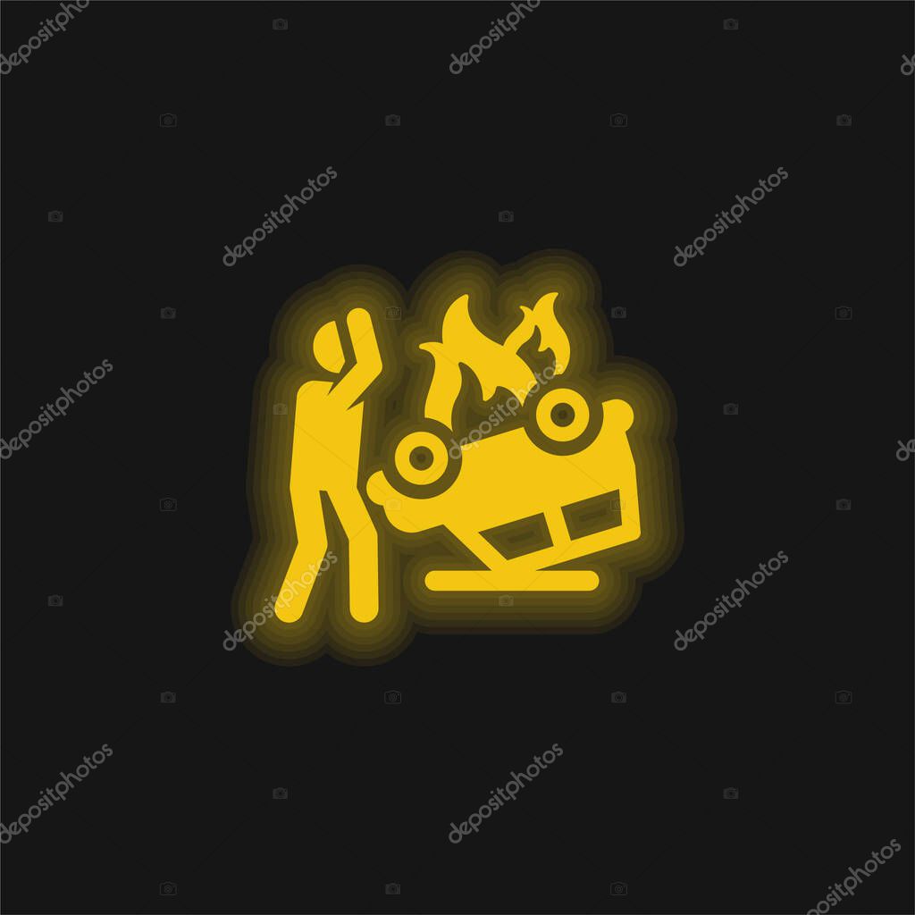 Accident yellow glowing neon icon