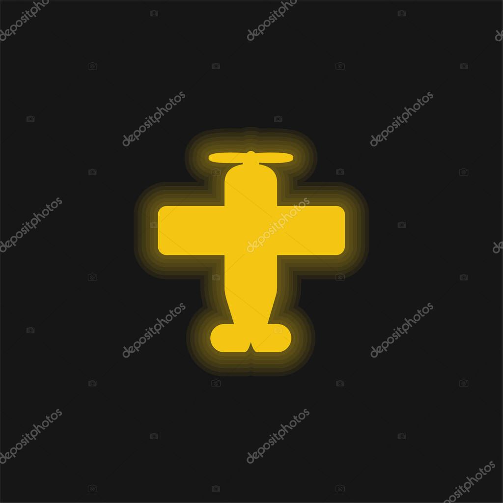 Airplane With One Helix yellow glowing neon icon