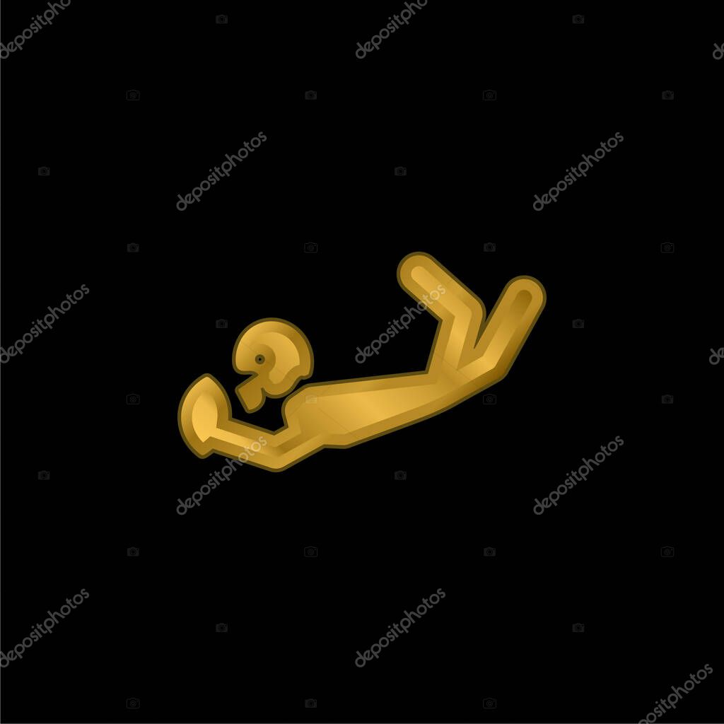 American Football Player Catching The Ball gold plated metalic icon or logo vector