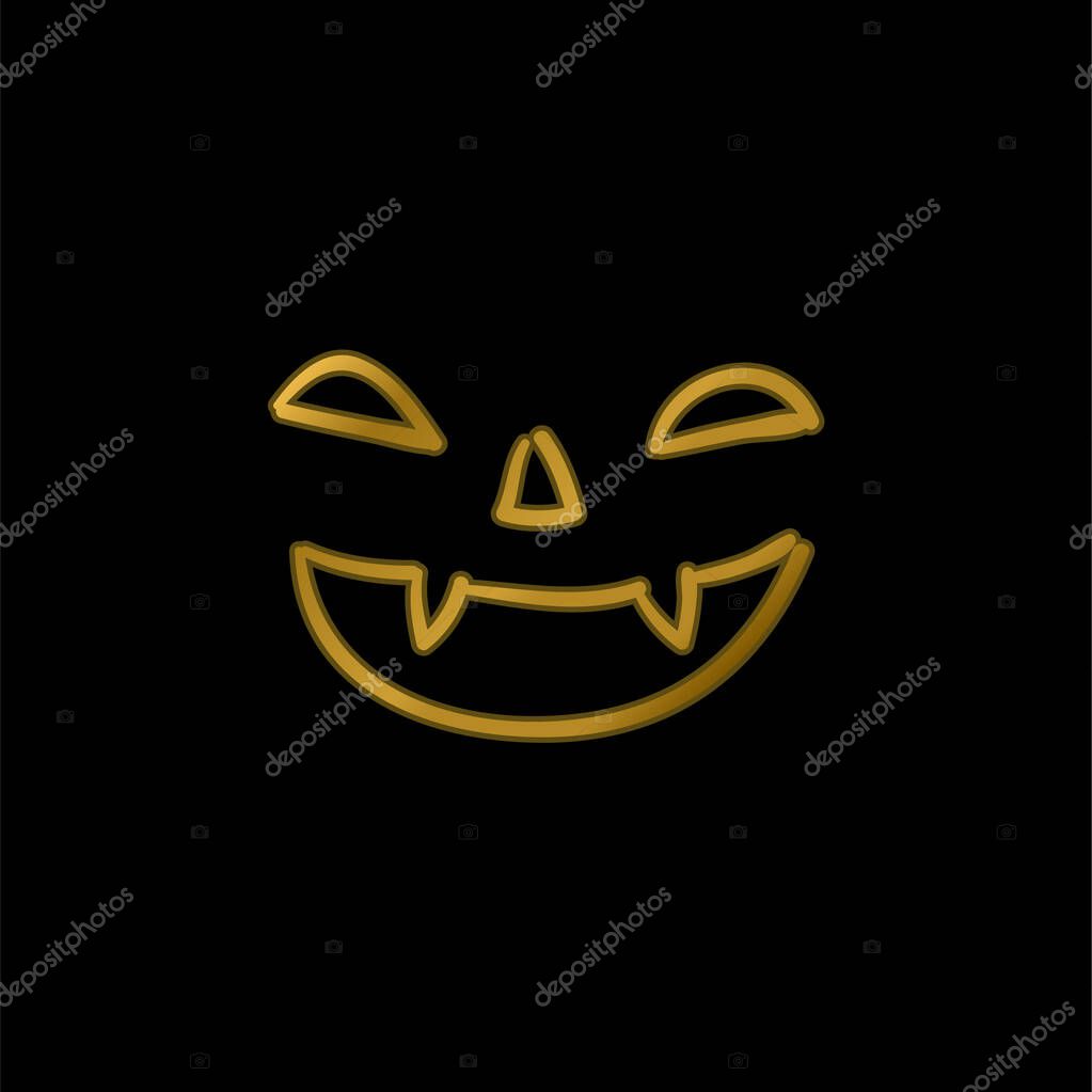 Bad Halloween Face Of Mouth Nose And Eyes Outlines gold plated metalic icon or logo vector