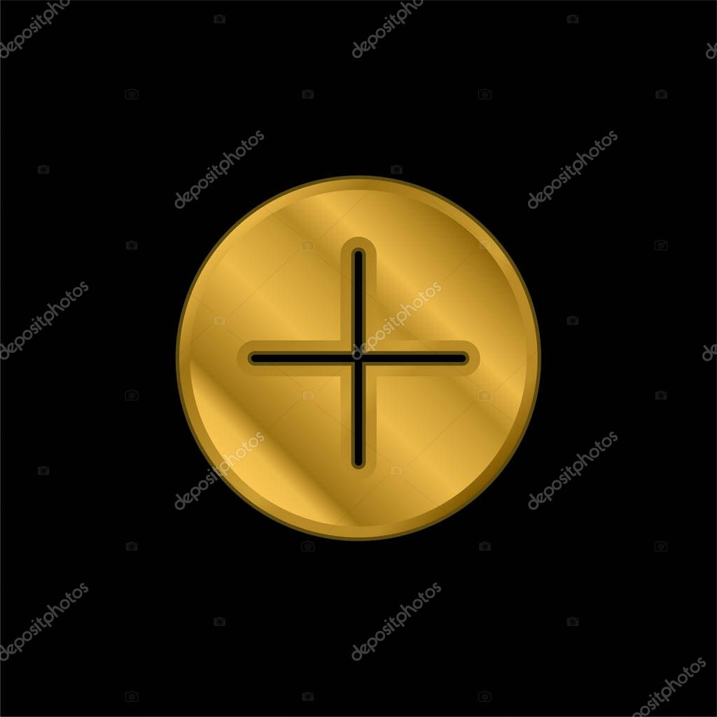 Addition Button gold plated metalic icon or logo vector