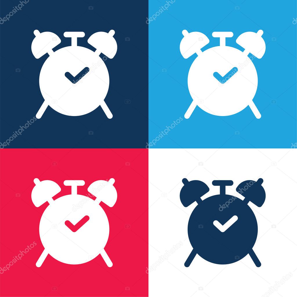 Alarm Clock blue and red four color minimal icon set