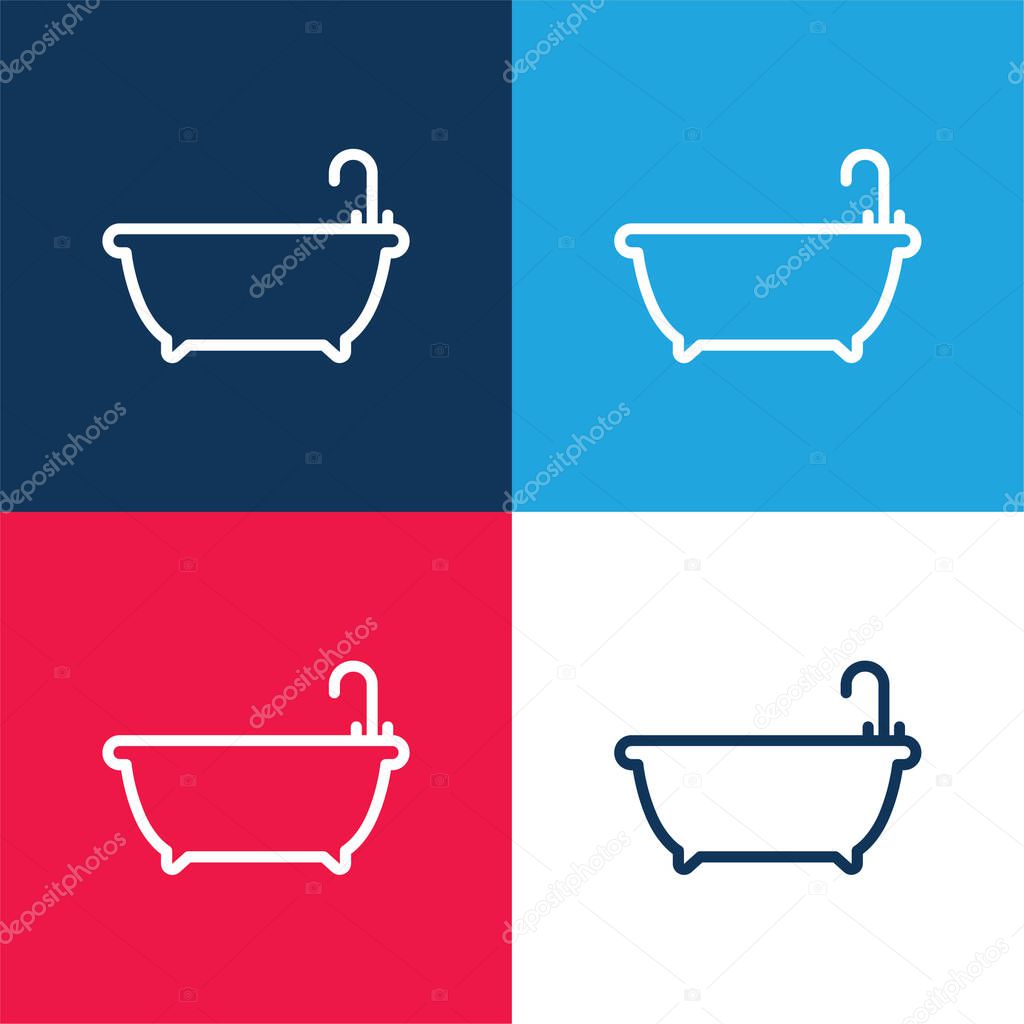 Bathtub blue and red four color minimal icon set
