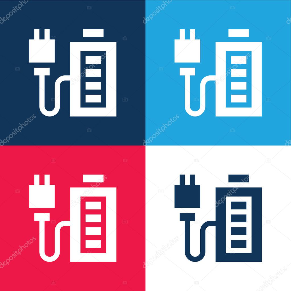 Battery Charge blue and red four color minimal icon set