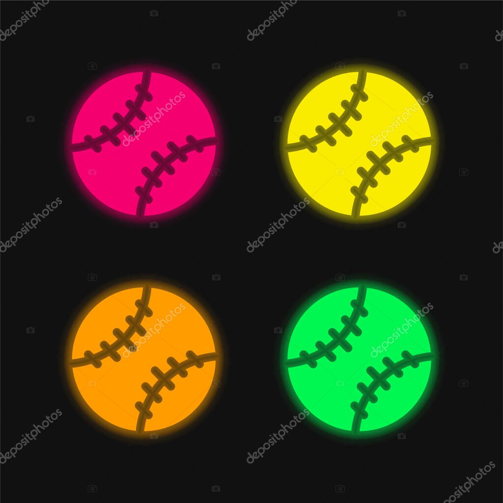 Baseball four color glowing neon vector icon