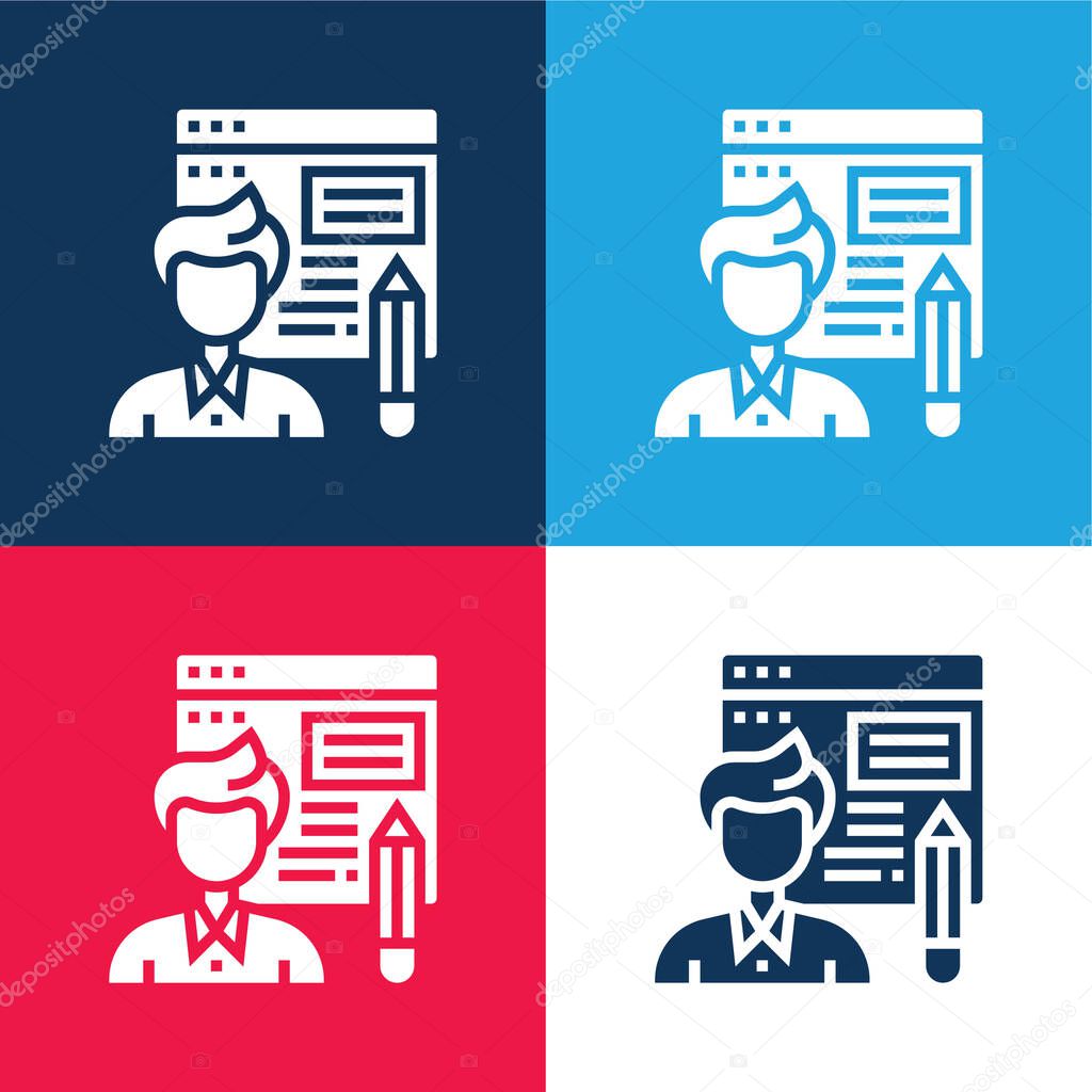 Blogger blue and red four color minimal icon set