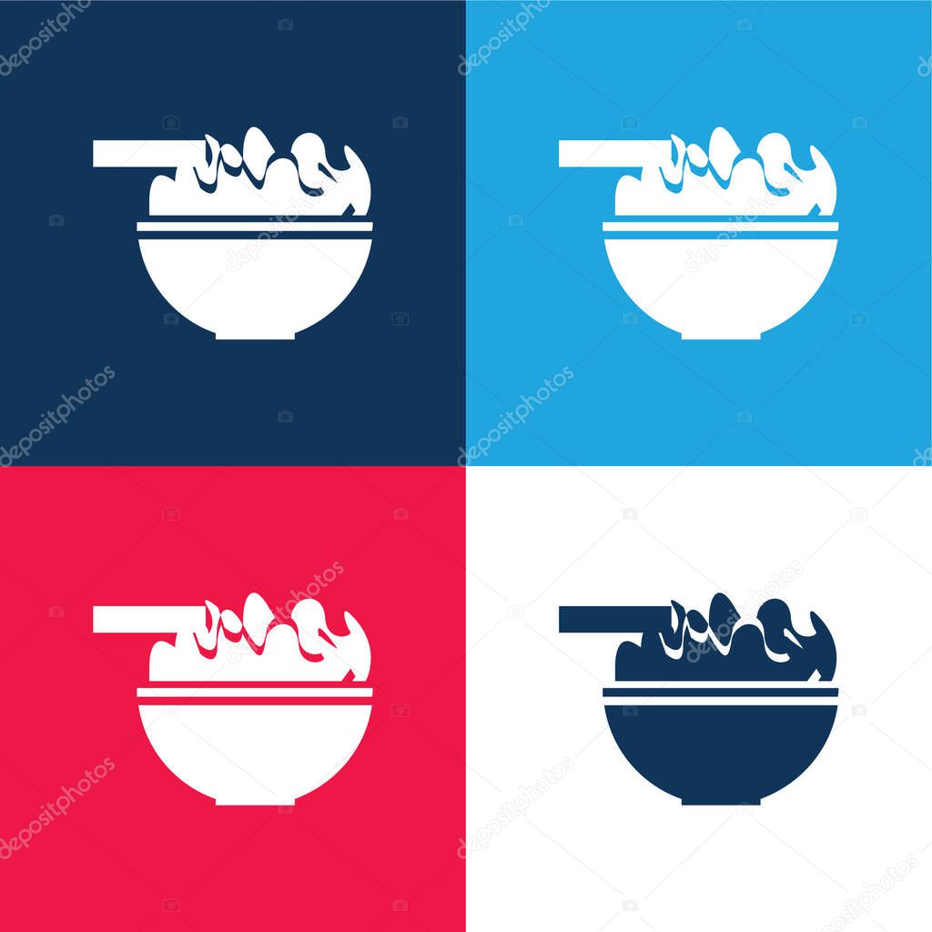 Bowl With Chinese Food blue and red four color minimal icon set