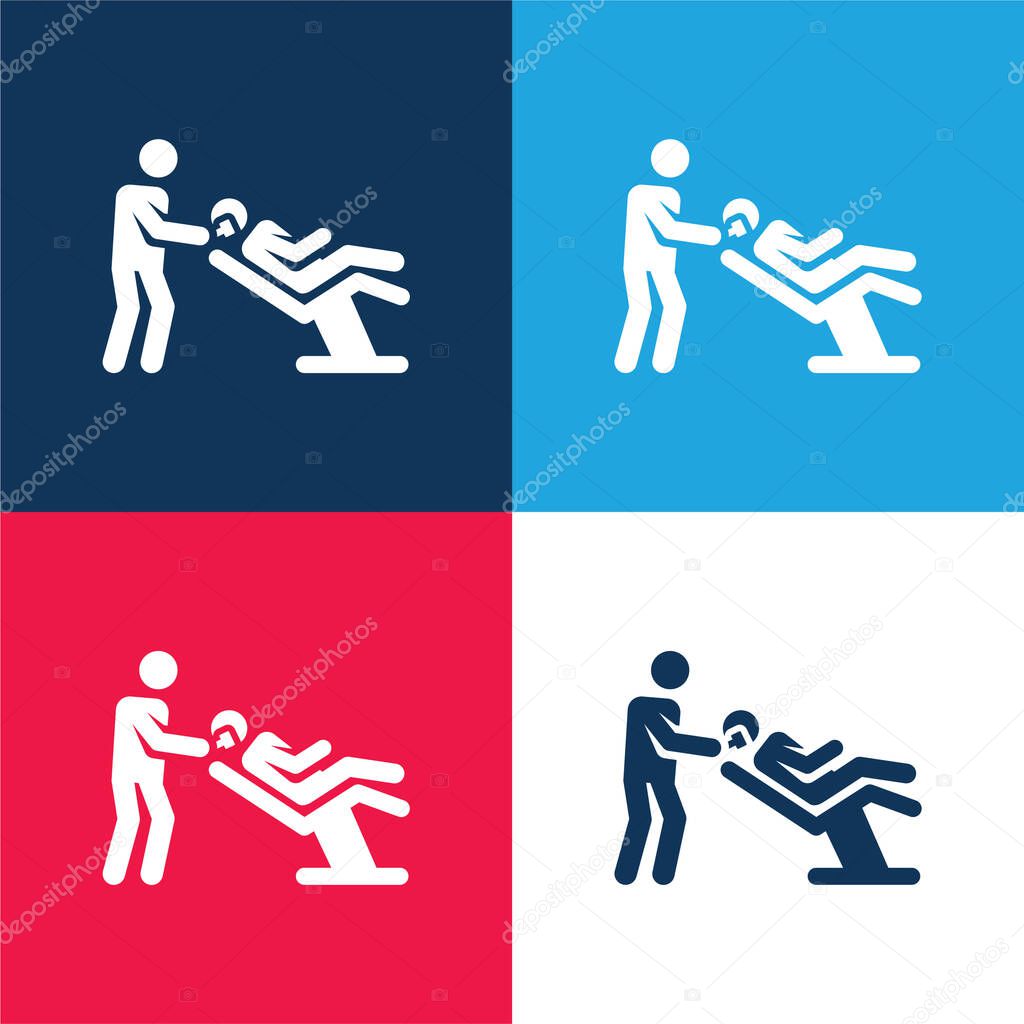 Barber blue and red four color minimal icon set