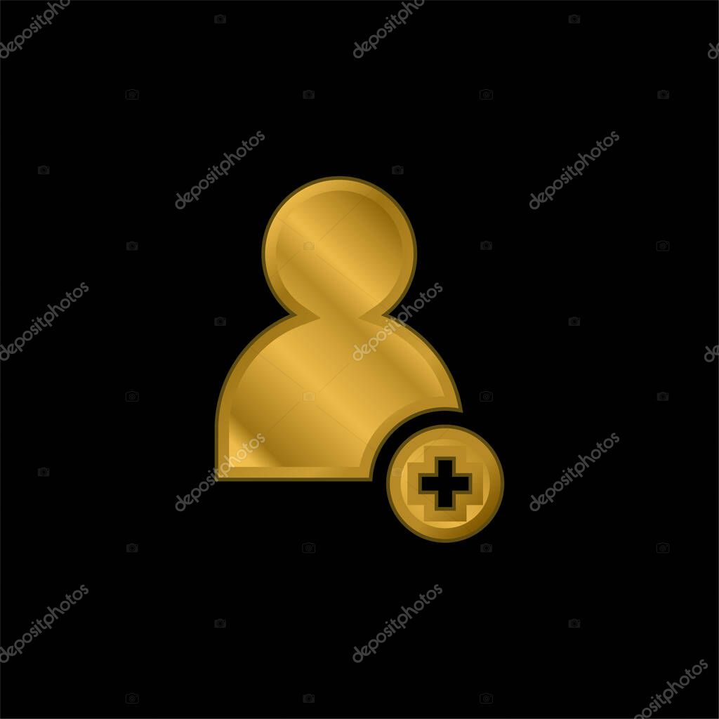 Add Friend gold plated metalic icon or logo vector