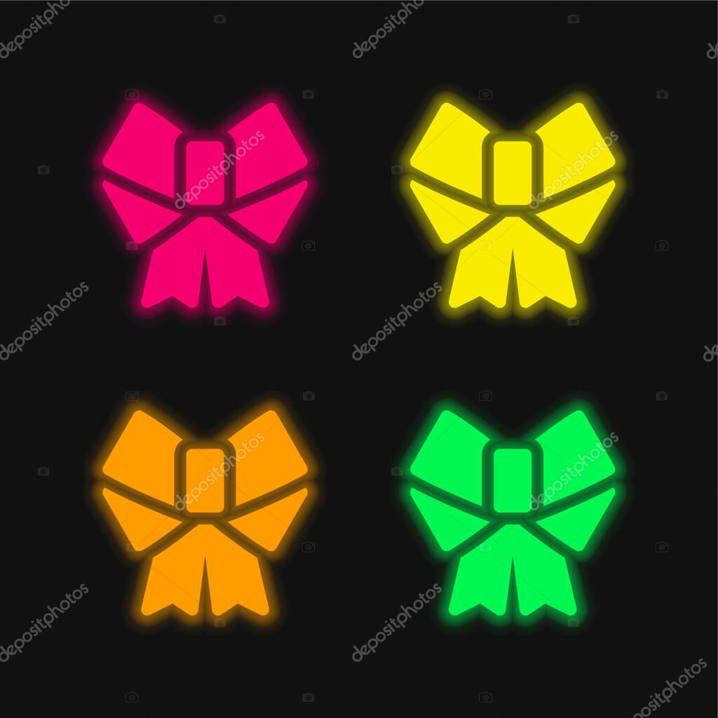 Bow four color glowing neon vector icon