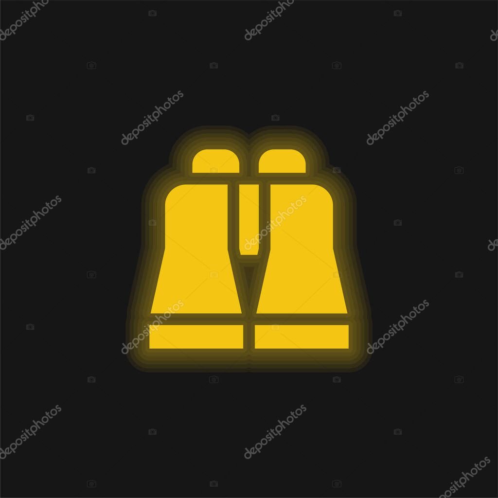 Binoculars yellow glowing neon icon