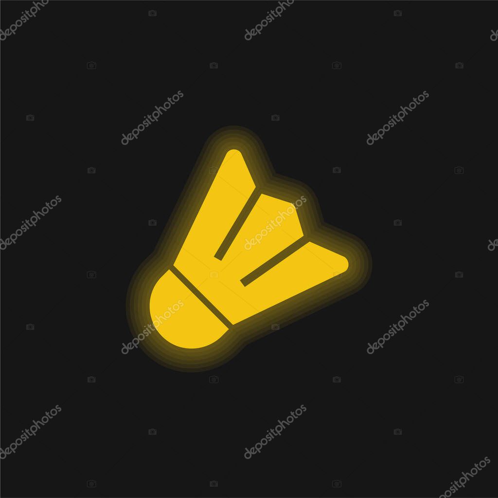 Badminton yellow glowing neon icon