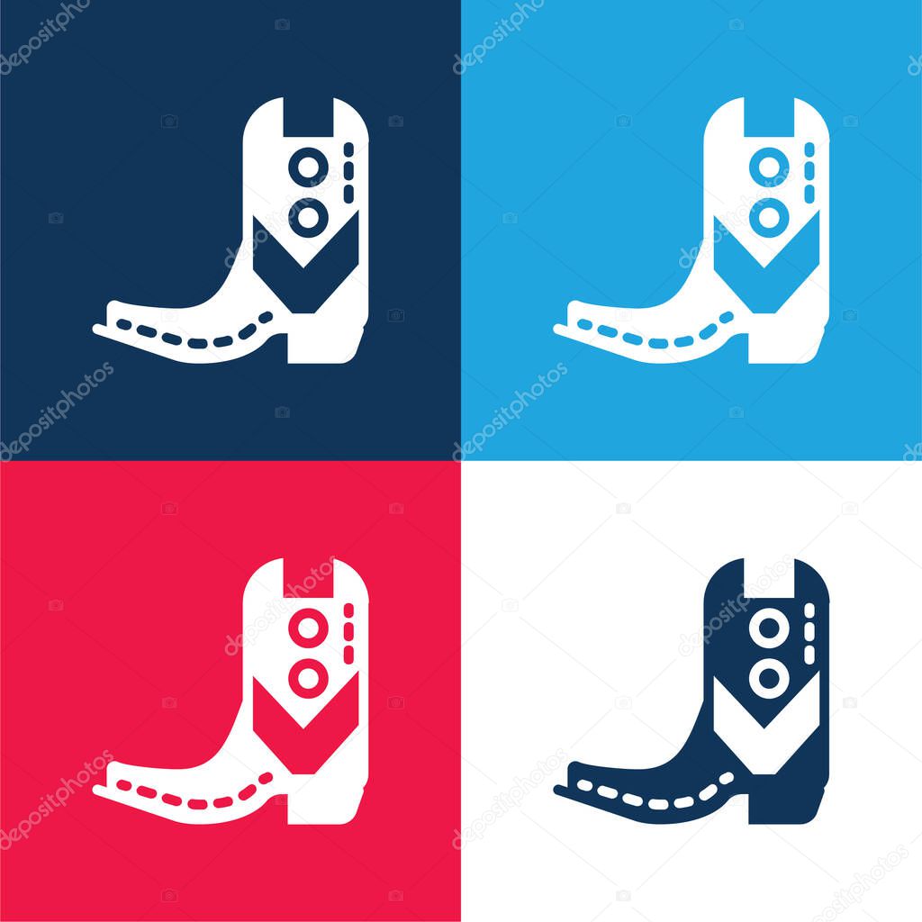 Boot blue and red four color minimal icon set