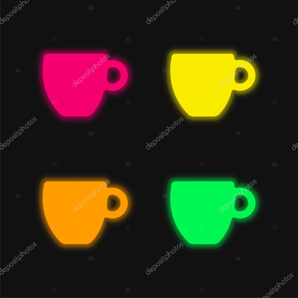 Black Coffee Cup four color glowing neon vector icon