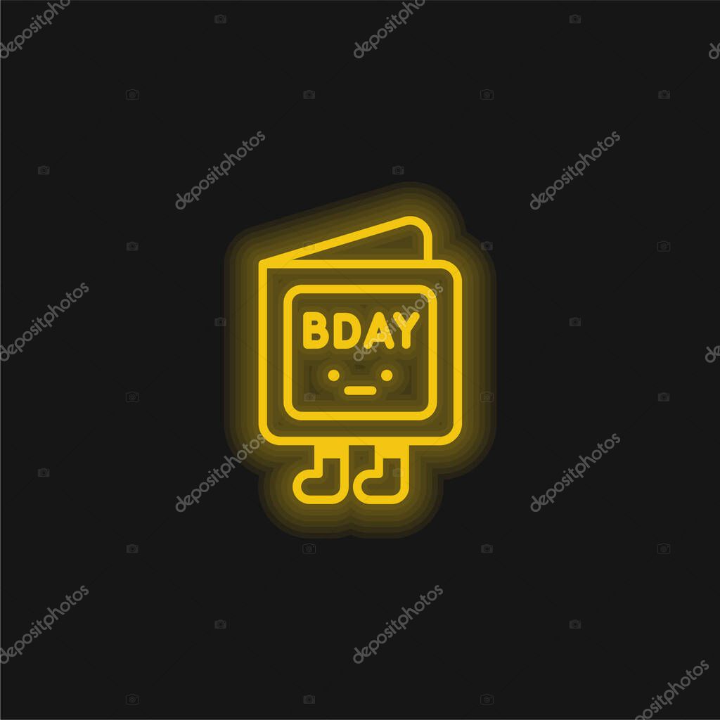 Birthday Invitation yellow glowing neon icon
