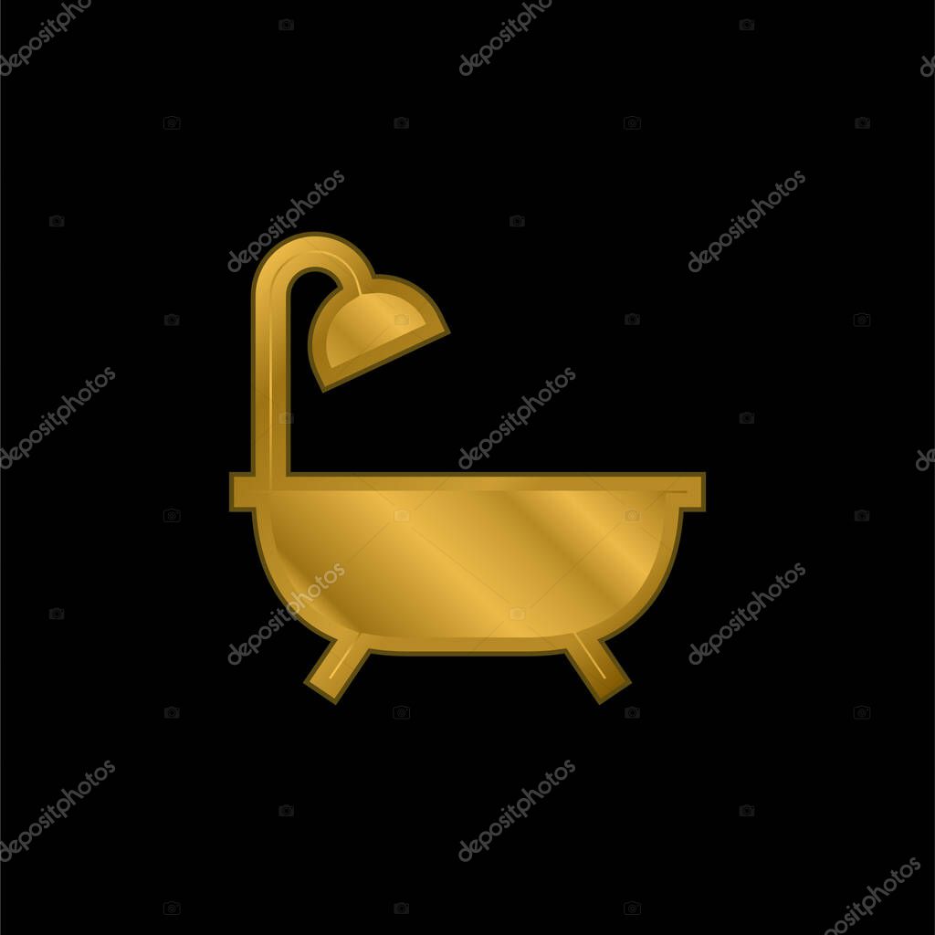 Bathtub gold plated metalic icon or logo vector