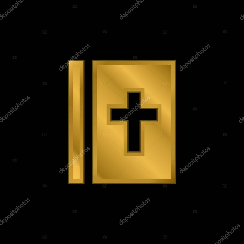 Bible gold plated metalic icon or logo vector