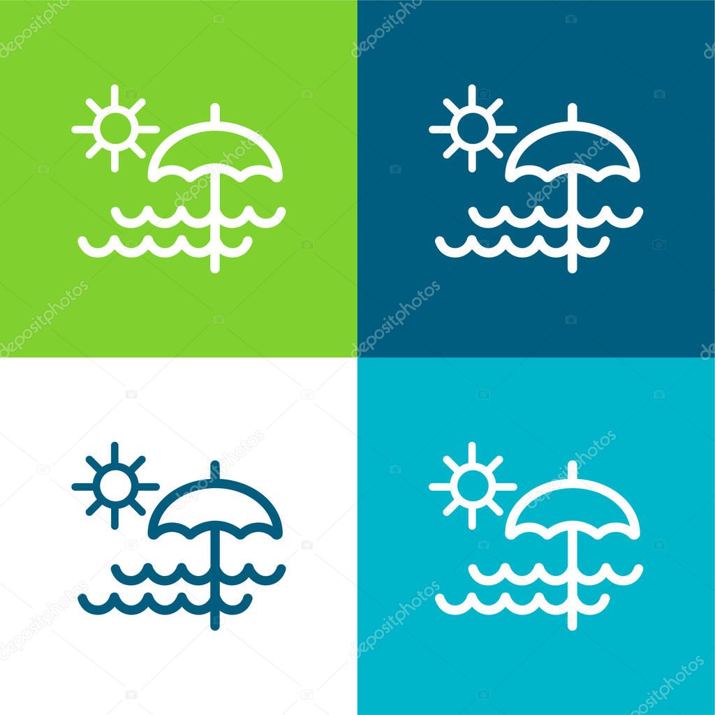 Beach Day Flat four color minimal icon set