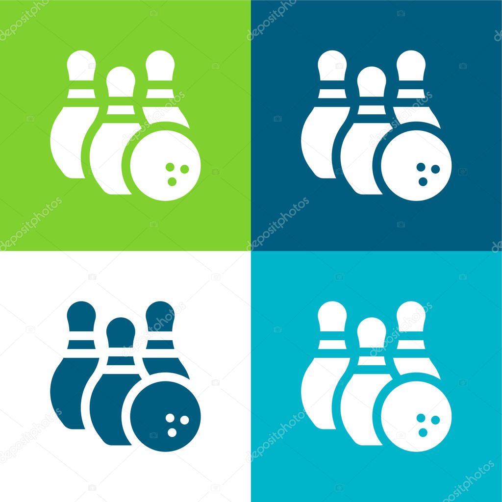 Bowling Flat four color minimal icon set