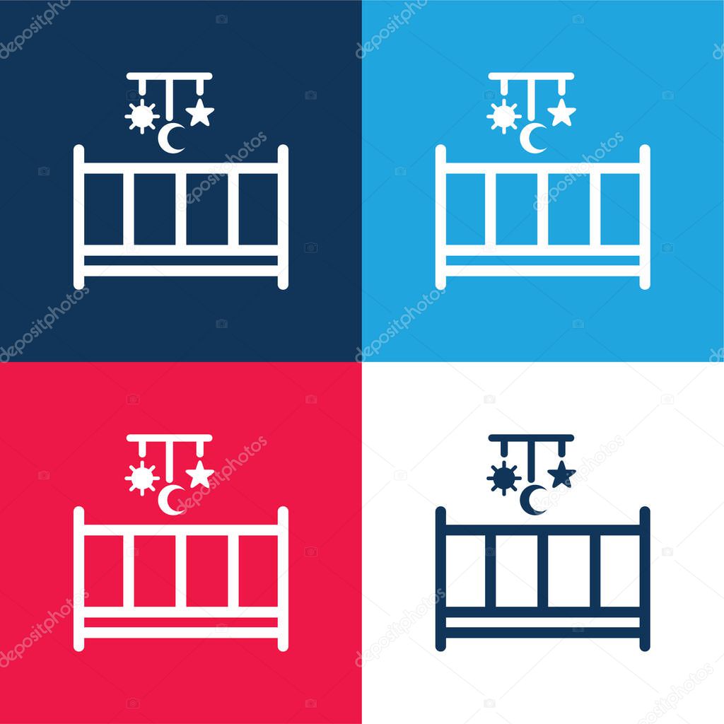Baby Bed With A Mobile Toy With Hanging Shapes Of Sun Moon And Star blue and red four color minimal icon set
