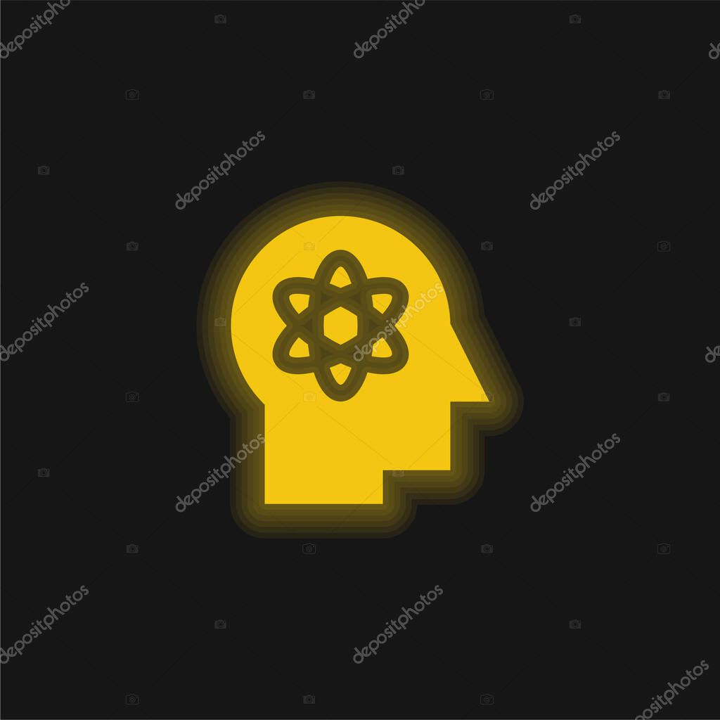 Brain yellow glowing neon icon