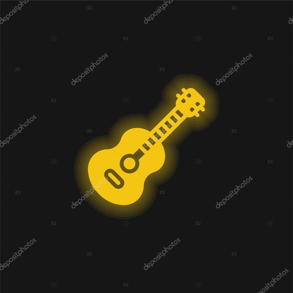 Acoustic Guitar yellow glowing neon icon