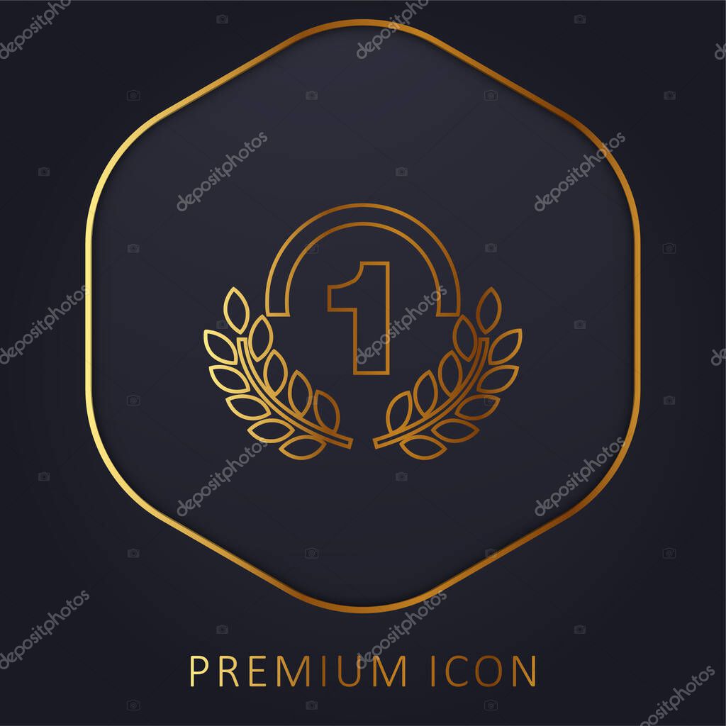 Award Medal Of Number One With Olive Branches golden line premium logo or icon