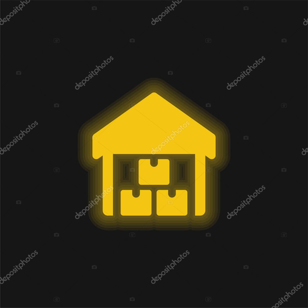Boxes yellow glowing neon icon