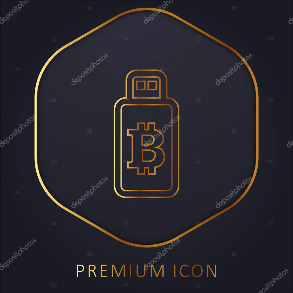 Bitcoin Sign On Usb Device golden line premium logo or icon