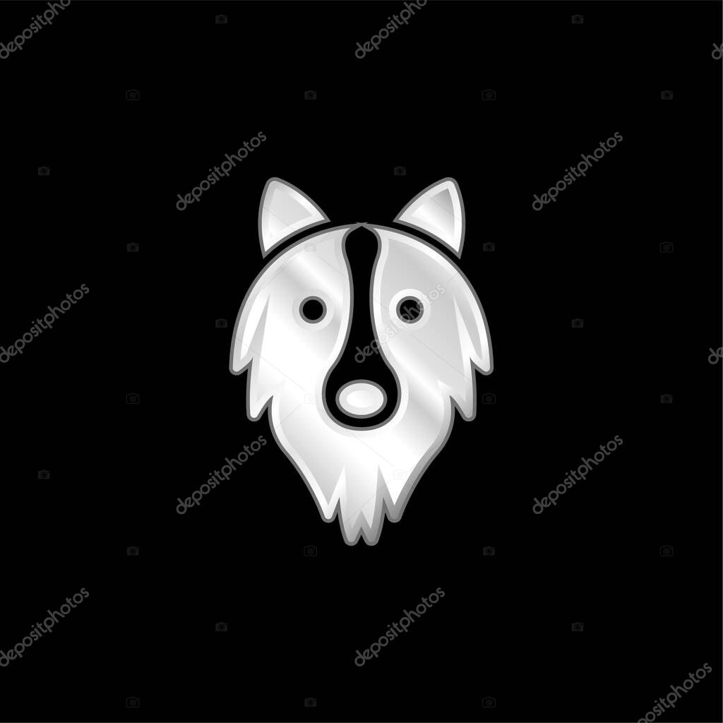Border Collie Head silver plated metallic icon